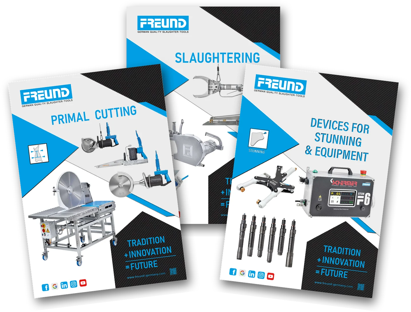 FREUND brochures: Primal Cutting, Slaughtering, Devices for Stunning & Equipment
